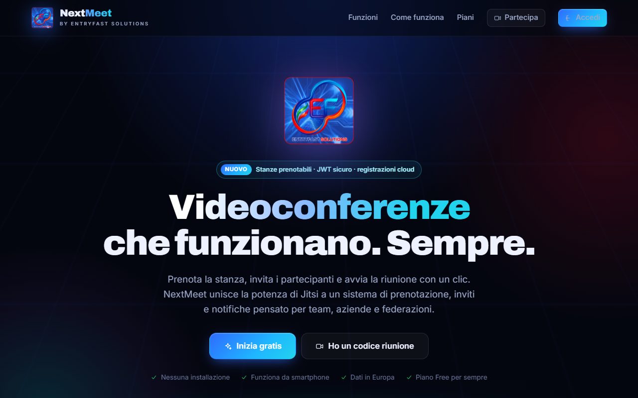 La pagina iniziale di NextMeet.