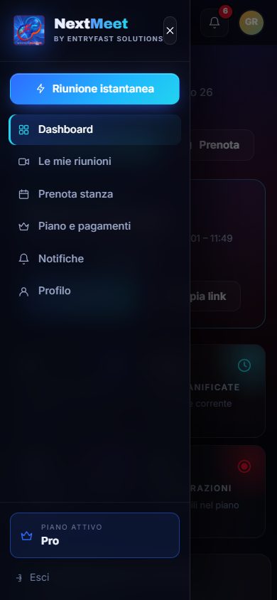 Il menu si apre con il pulsante ☰ in alto a sinistra.