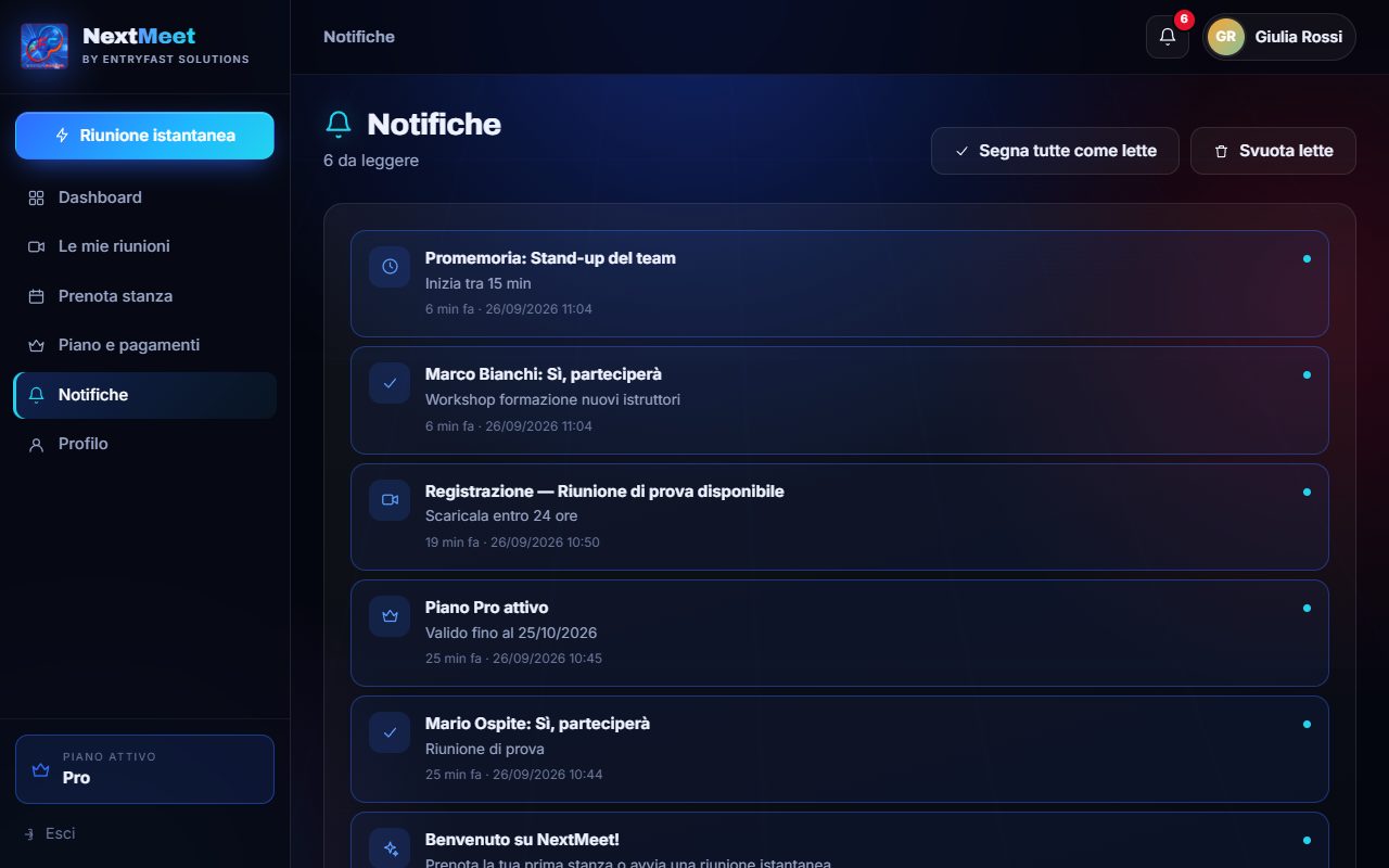 Il centro notifiche: inviti, risposte, promemoria e avvisi sul piano.